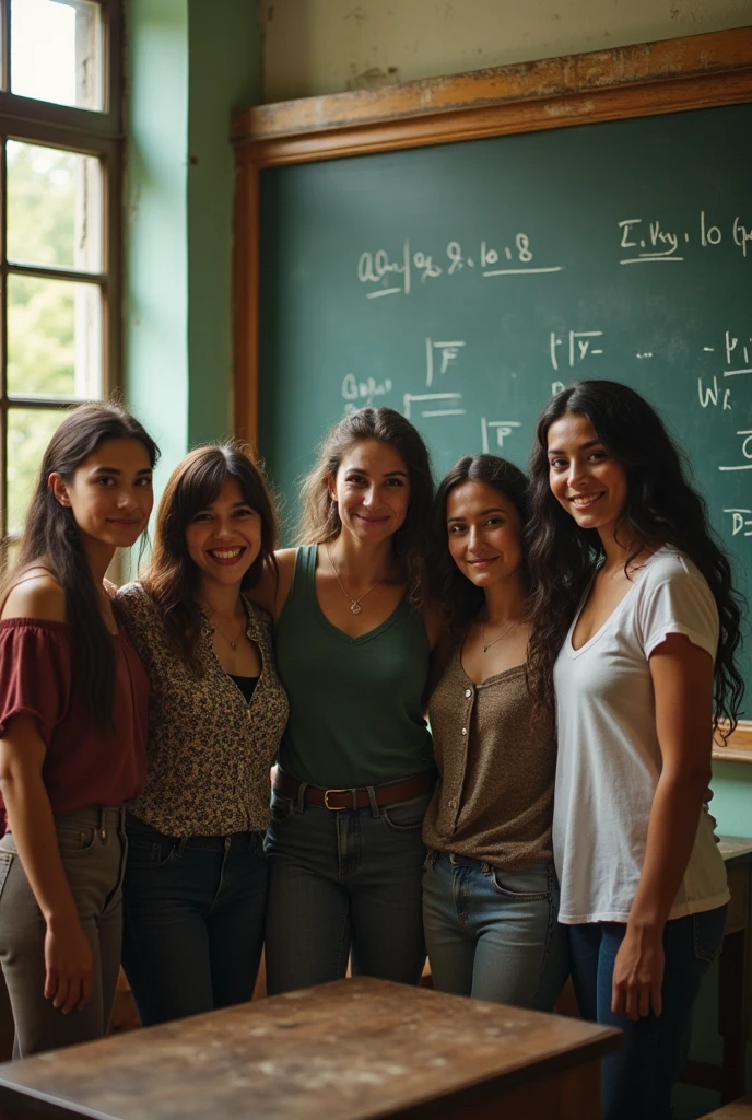 background:%20A%20high%20school%20setting%20with%20an%20old,%20classic-style%20chalkboard%20or%20a%20library%20as%20the%20backdrop.%20This%20symbolizes%20their%20school%20environment%20and%20the%20past%20they%20share.%0ACentral%20Imagery%3A%20The%20group%20of%20five%20characters%20standing%20together.%20Arrange%20them%20in%20a%20semi-circle%20or%20standing%20close%20to%20each%20other,%20symbolizing%20their%20reunion.%20Their%20expressions%20should%20range%20from%20tentative%20to%20hopeful,%20reflecting%20their%20journey.