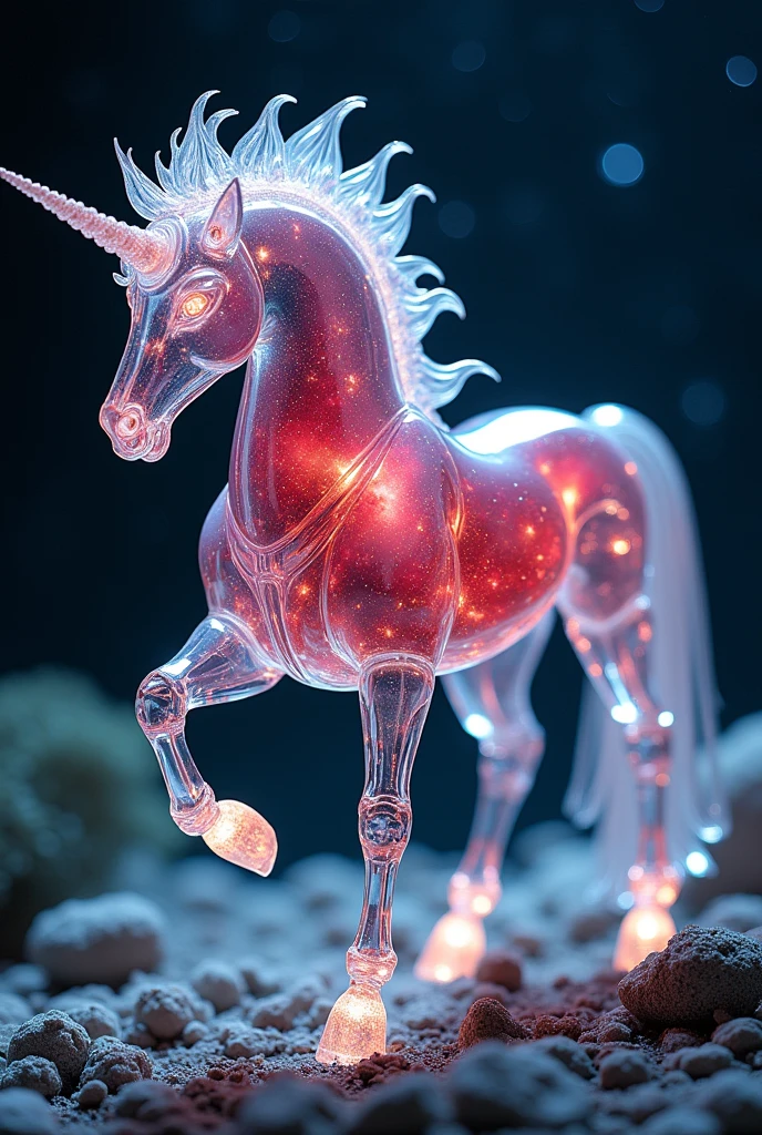 ragingnebula, a transparent ornate robot unicorn, red nebula swirling inside, glass, transparent, perfect composition, hyperrealistic, super detailed, 8k, high quality, trending art, trending on artstation, sharp focus, studio photo, intricate details, highly detailed,