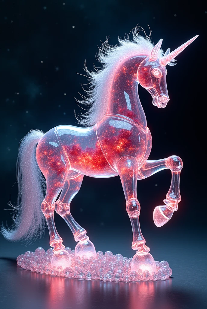 ragingnebula, a transparent ornate robot unicorn, red nebula swirling inside, glass, transparent, perfect composition, hyperrealistic, super detailed, 8k, high quality, trending art, trending on artstation, sharp focus, studio photo, intricate details, highly detailed,