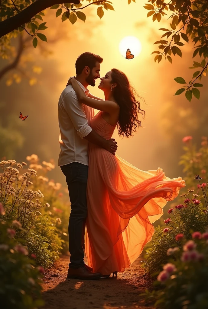 Create a elegant picture of actress Ileana D'Cruz piggyback lifting and carrying a man on her shoulders in piggyback style , man is sitting on woman's back