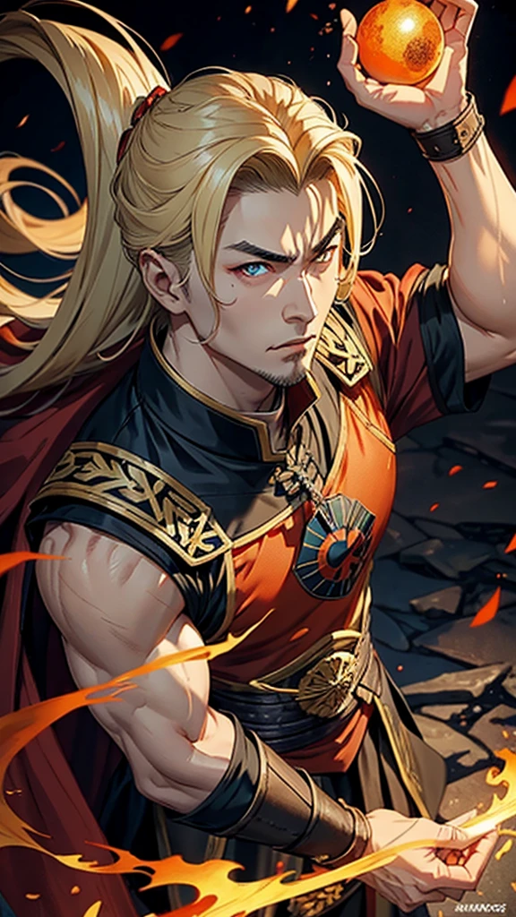 naughty man. vampyre. stark, brawny. Cao Cao. Blonde and orange eyes. Mongolian general&#39;s outfit