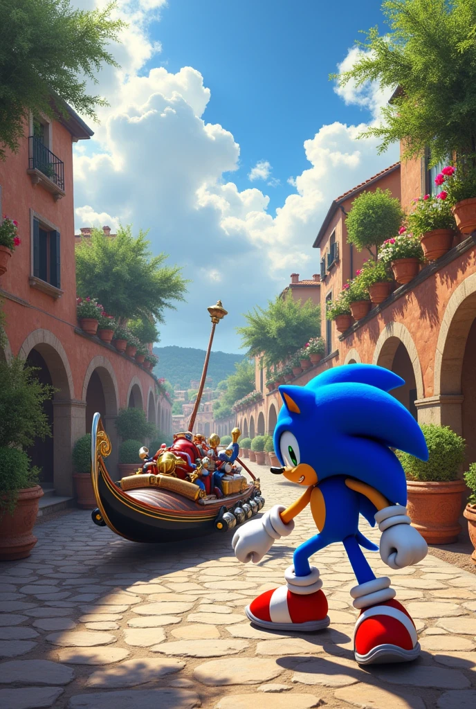 Sonic vs eggman in a battle in Italy
