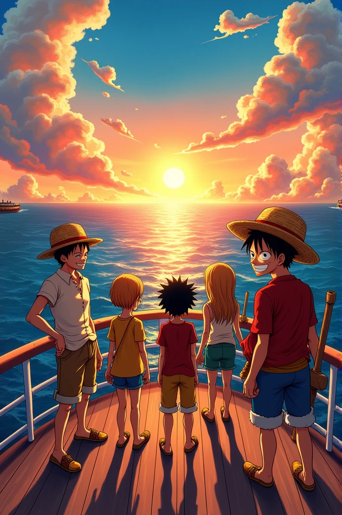 Create me a youtube banner where we find the Monkey D crew. Luffy