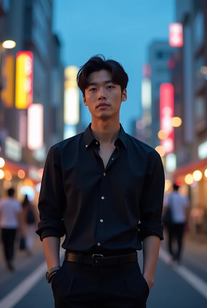 Handsome、beautiful、Japanese men、20th Generation、Black Shirt、Good Youth、Black Shirtと黒のテーパードズボン、