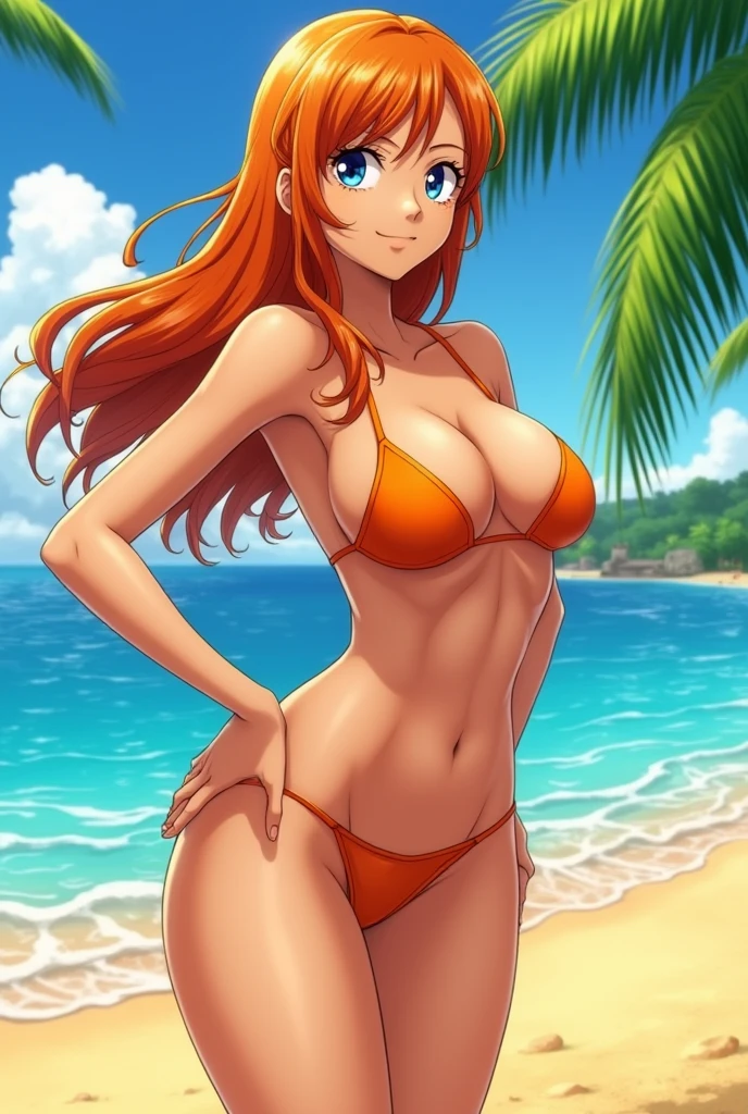 Nami from One Piece is very hot and has very defined breasts 