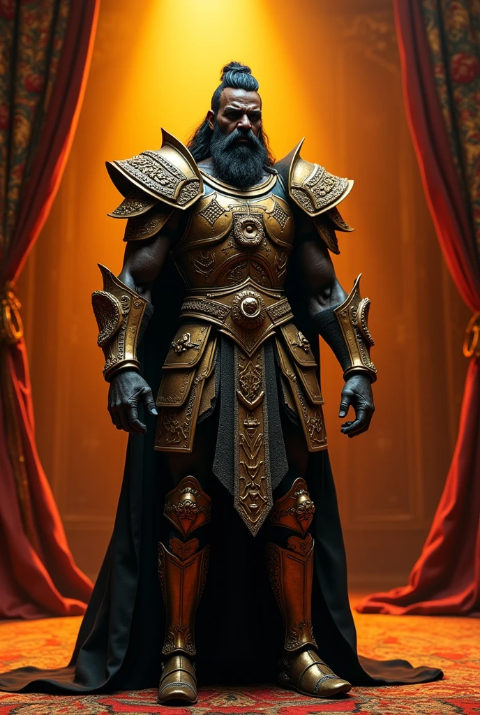 A black man and warrior with characteristics of the revolt of evils, but with clothes from his time and in the form of a full-body box theater doll