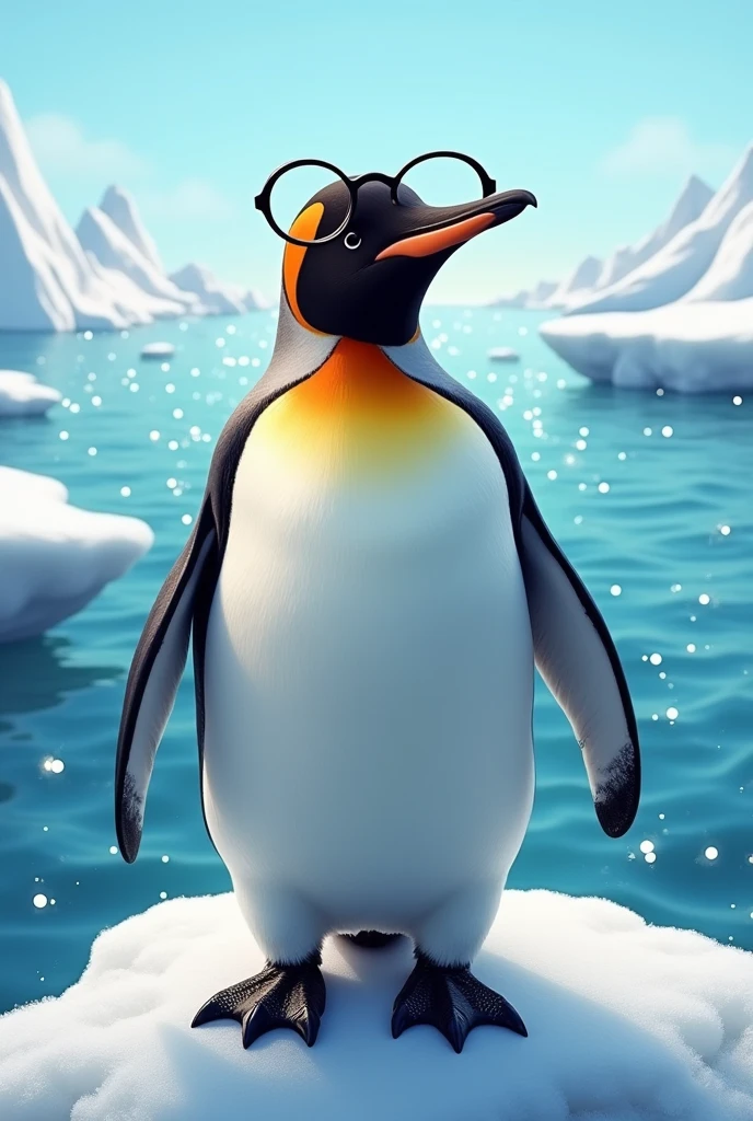 Penguin with glasses, thin mustache, beak and blond hair