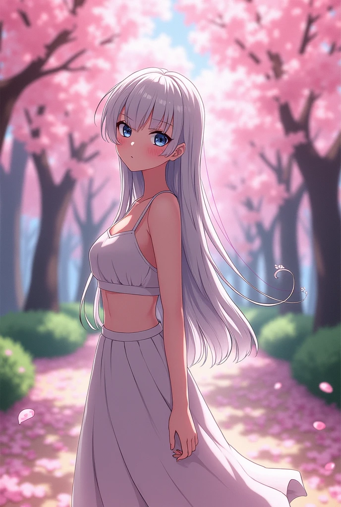 hot anime girl with a flat chest with white hair