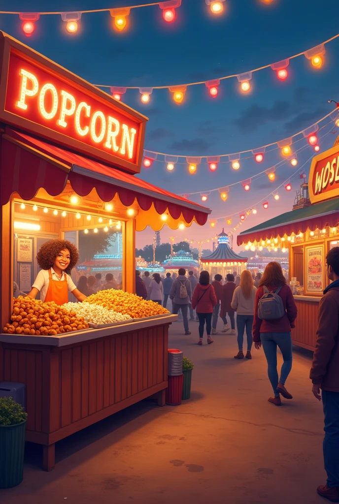 Stand where popcorn is sold, potatoes laya,  fried sweet potato, sweet popcorn with the design of intensely 2