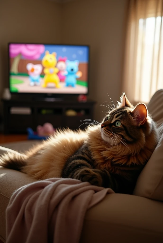 A fat cat watching TV