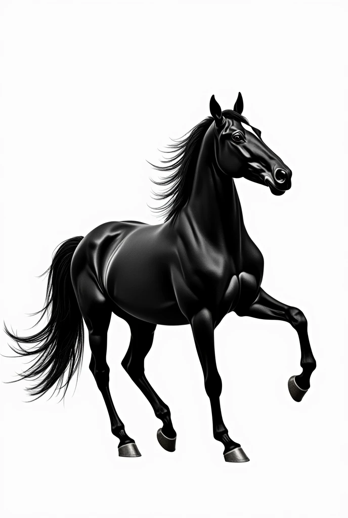 A black rearing horse with a white background for embroidery