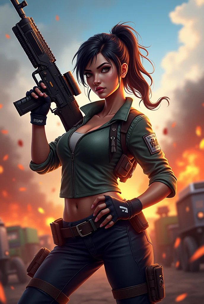Make me a banner for my free fire channel with some character from the game and create another image for the profile picture