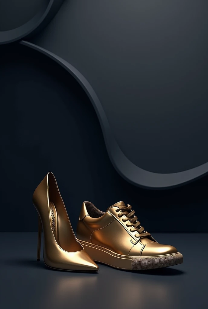 Create a simple background with dark colors with gold, simple figures like for a shoe brand