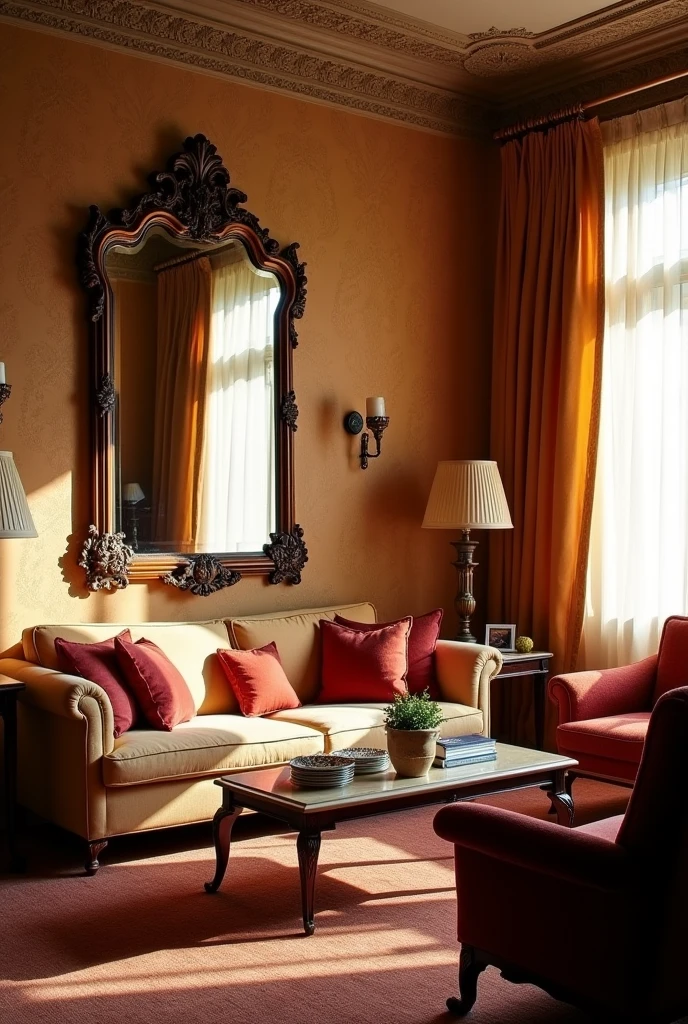 Living room with mirror on the wall