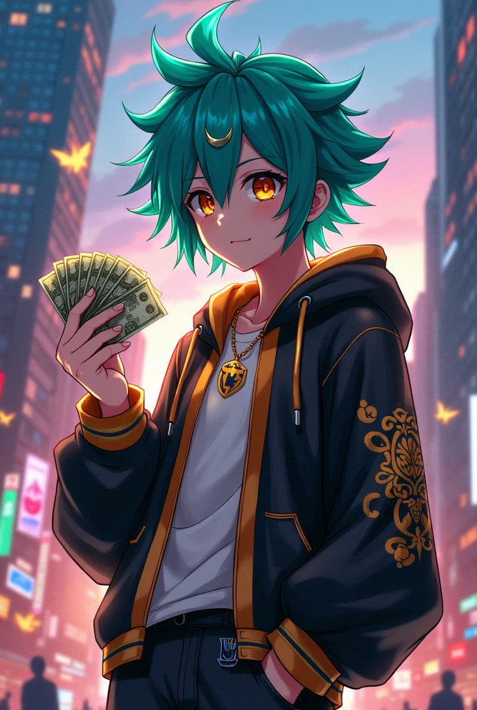 Anime character with money in hand 