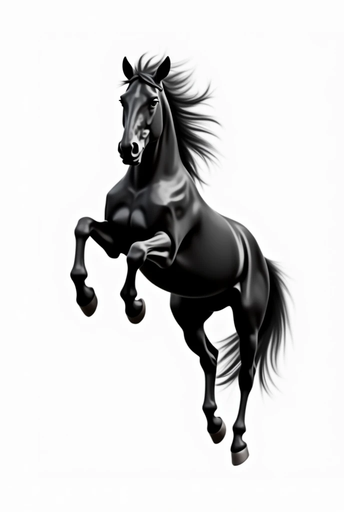 A black horse. who jumped with a white background