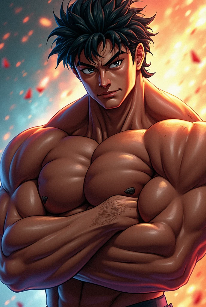 um close de um homem (((yami sukehiro))), huge muscles, big muscles, absurdly huge physique, huge muscles, big muscle, extreme muscles, Very beauthful. big muscles, huge muscles, exaggerated muscular physique, extremamente musculoso, exaggeratedly large physique, Outgoing muscles, big arms, exaggerated muscles, a muscular, exaggerated physique, and showing muscular armpits hairy bodybuilders