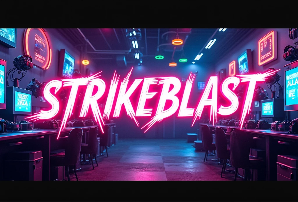 Create a rectangular sized image, that has StrikeBlast written on it in the gamer zone background