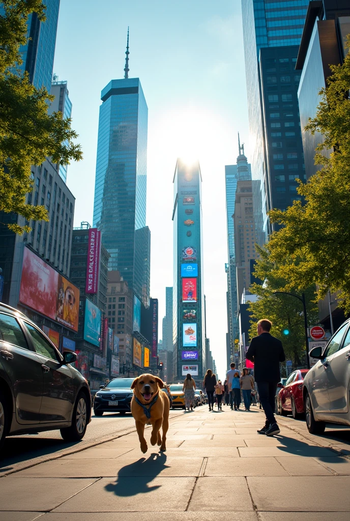 Finally, represents the biome in which the dog's ecosystem is located. If it is an urban dog, shows a city landscape with buildings and streets. If it is a rural dog, shows a field or forest