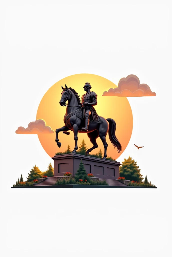 Create a similar image but with a statue where there is a man on a horse 
