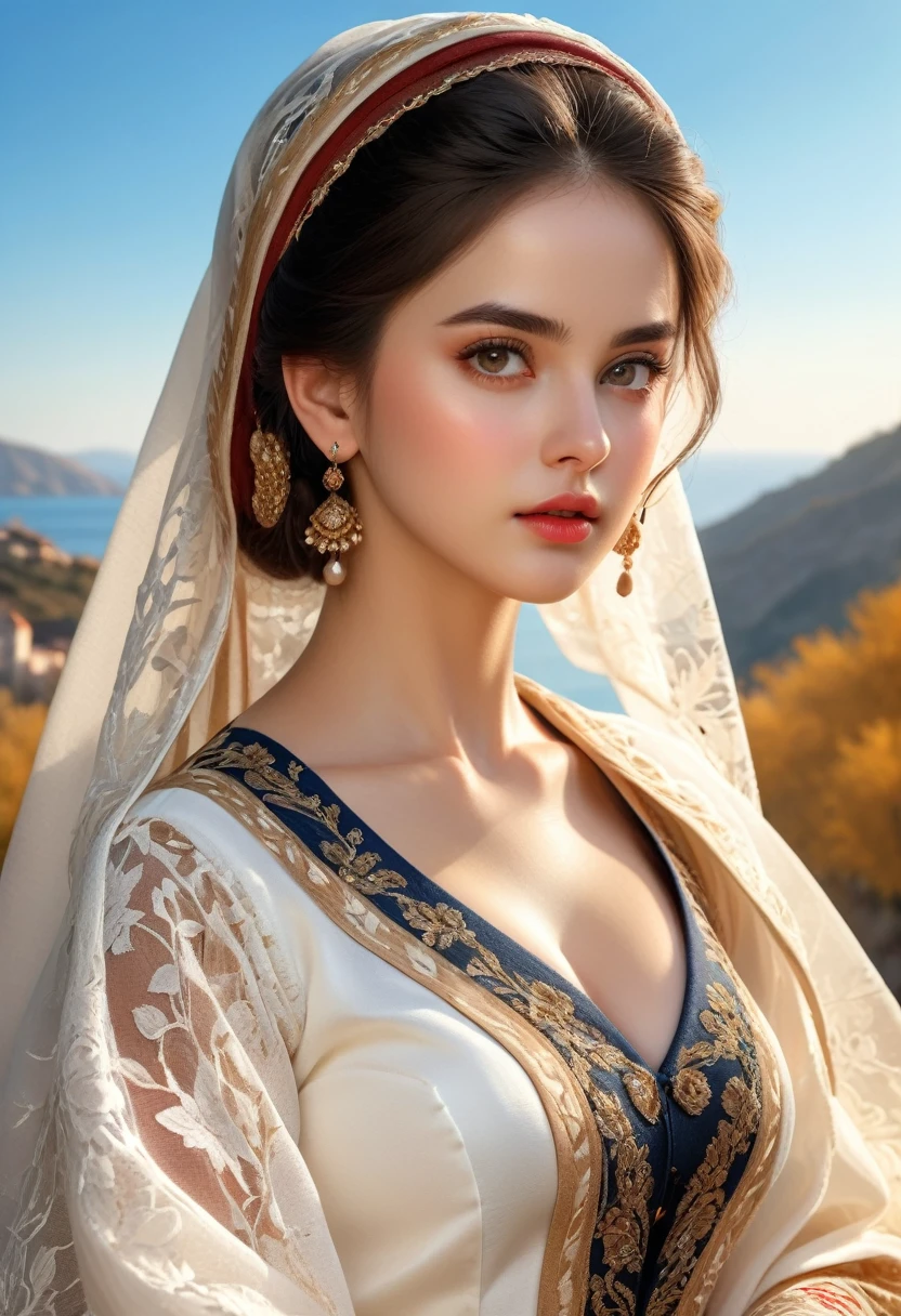 Best Quality, masterpiece, big , (pechos bigs), Delicate skin texture, Detailed fabric texture, delicate face, Super detail, 8k, intricate details, 1 girl, 30 years, high contrast, High resolution eyes, rubio