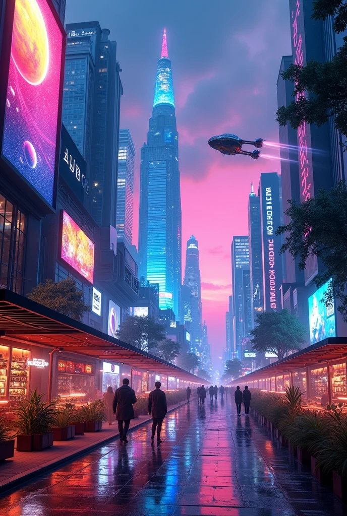 Neon city Borisov in the future on a distant planet 