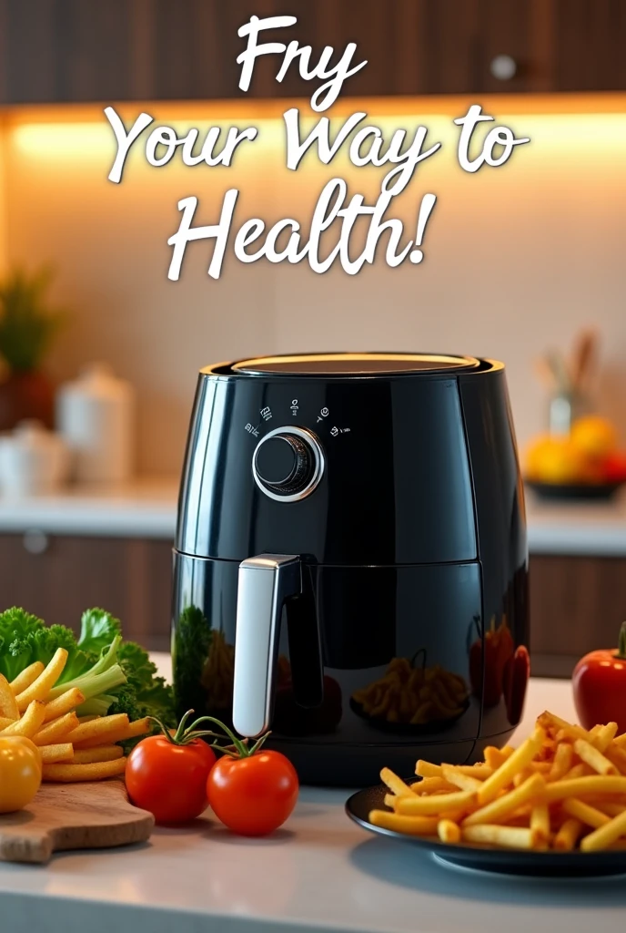 Create an image of an air fryer for a recipe ebook With a catchy phrase