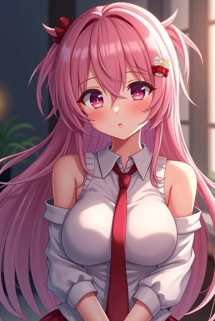 1girl, (upper body:1.3), cat girl, Cat ears, grey hair, streaked hair, pink hair, long hair, hair between eyes, twintails, sailor collar, 
highly_detailed, extremely_detailed_CG_unity_8k_wallpaper, highres, absurdres, beautiful_detailed_eyes, finely_detailed_clothing, finely_detailed_light, highly_detail_hair_, Beautiful eyes,
colorful, light rays, caustics, aistics, lens flare, bokeh, nsfw, flat-chested, pink eyes, White silk stockings, JK Uniform Plaid Skirt, school uniform, Light pink mini skirt, blush, 
score_anime, score_9, score_8_up, masterpiece, beautiful scenery, lovely, Unbuttoned shirt, charming, sexually suggestive, Pink lingerie, Lace lingerie