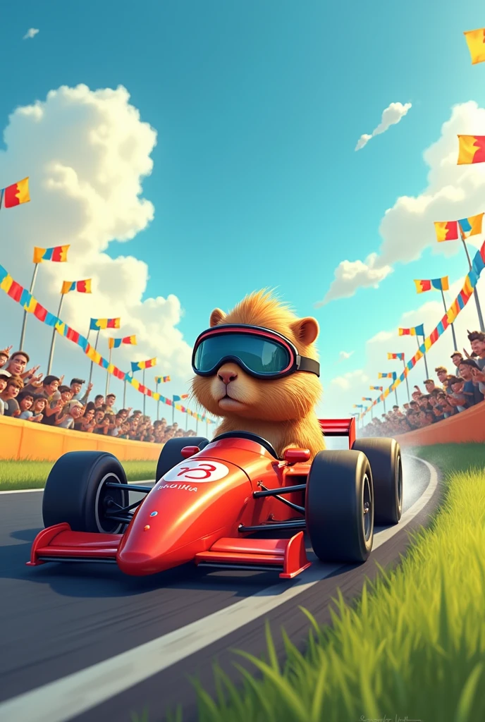 capybara racing in a Formula 1 car