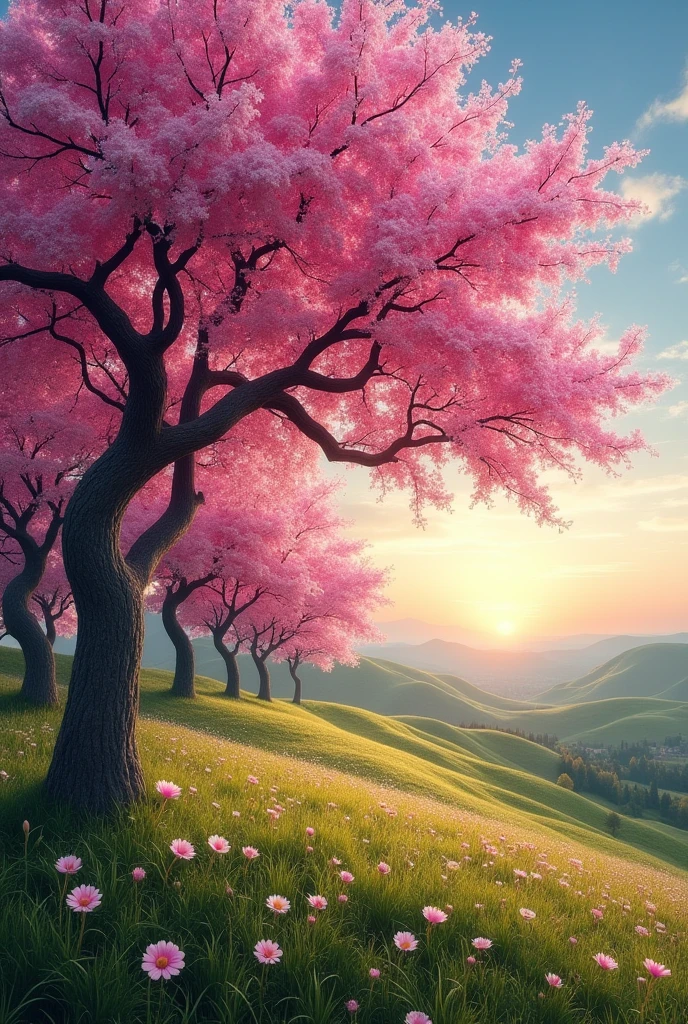 A landscape made of pink trees