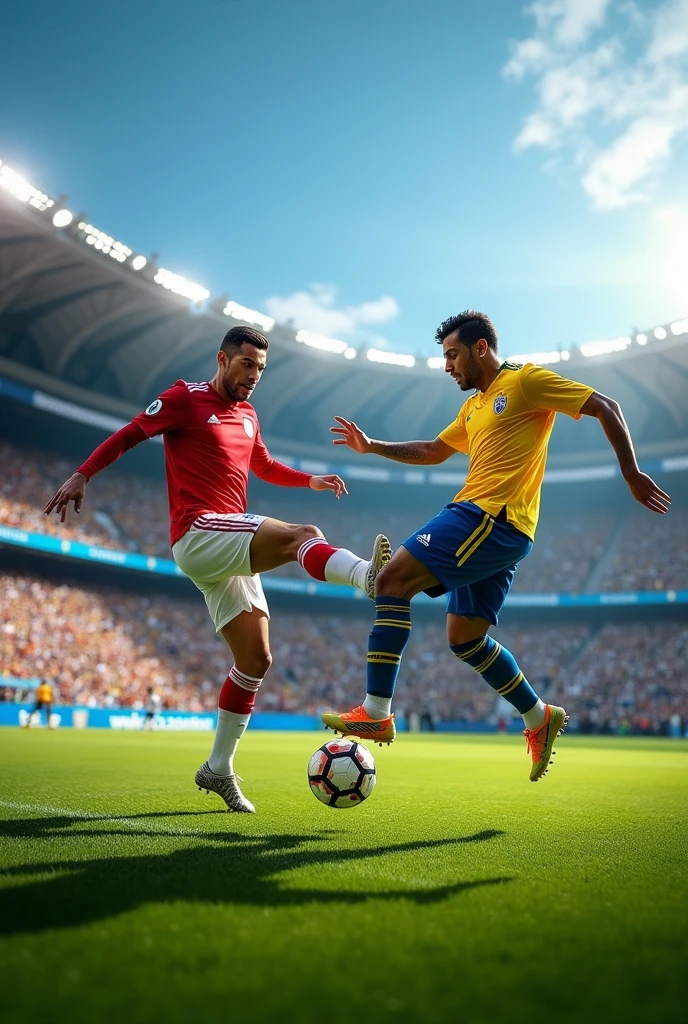 Cristiano Ronaldo giving a flying kick to Neymar JN