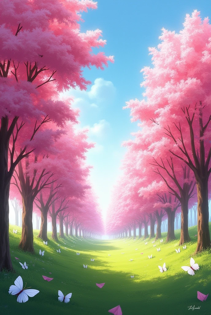 A landscape made of pink trees