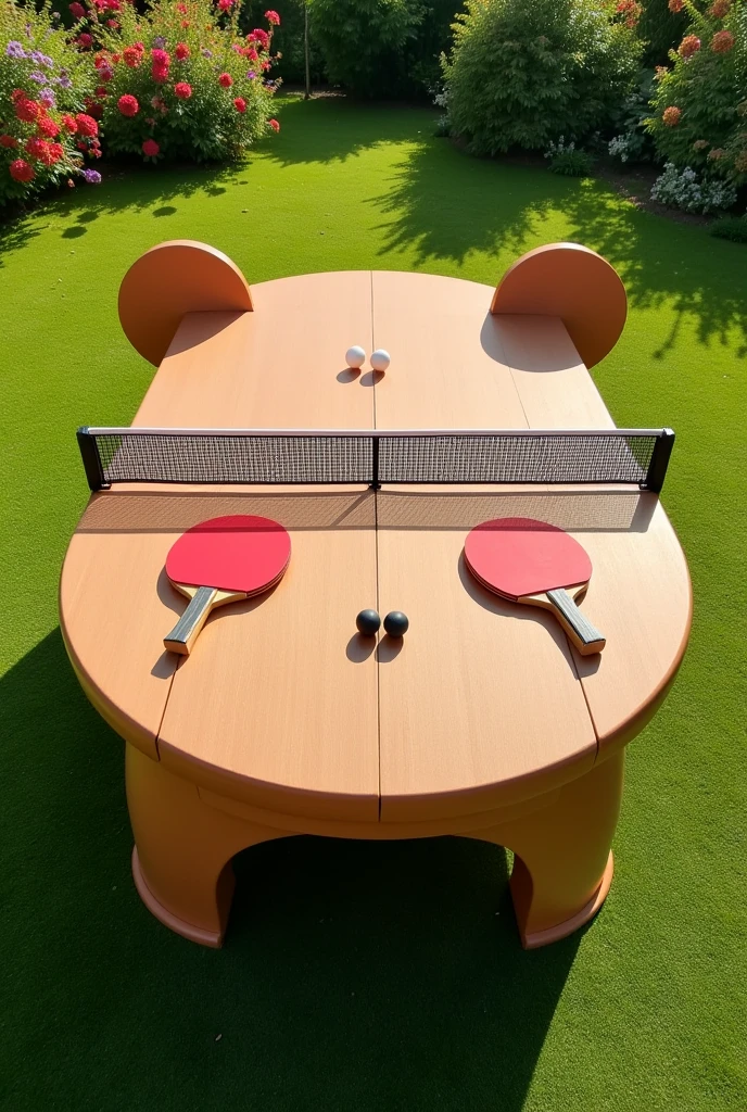 Ping pong table, bear shape, top view, simple
