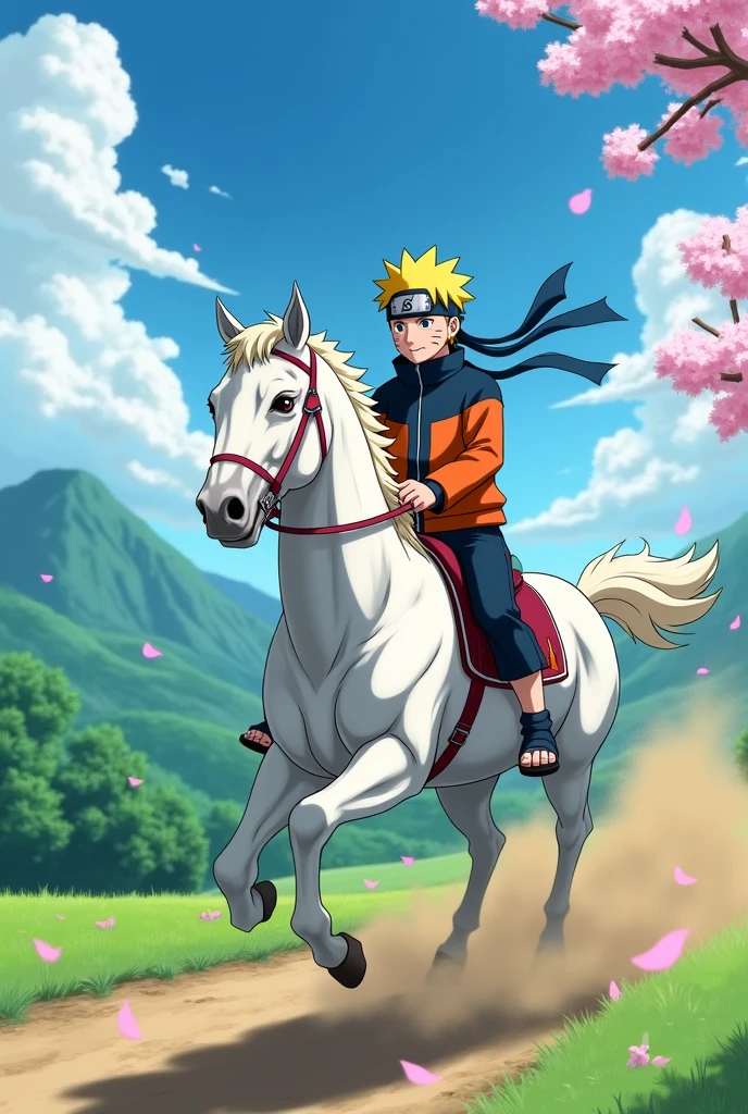 Naruto on a white horse