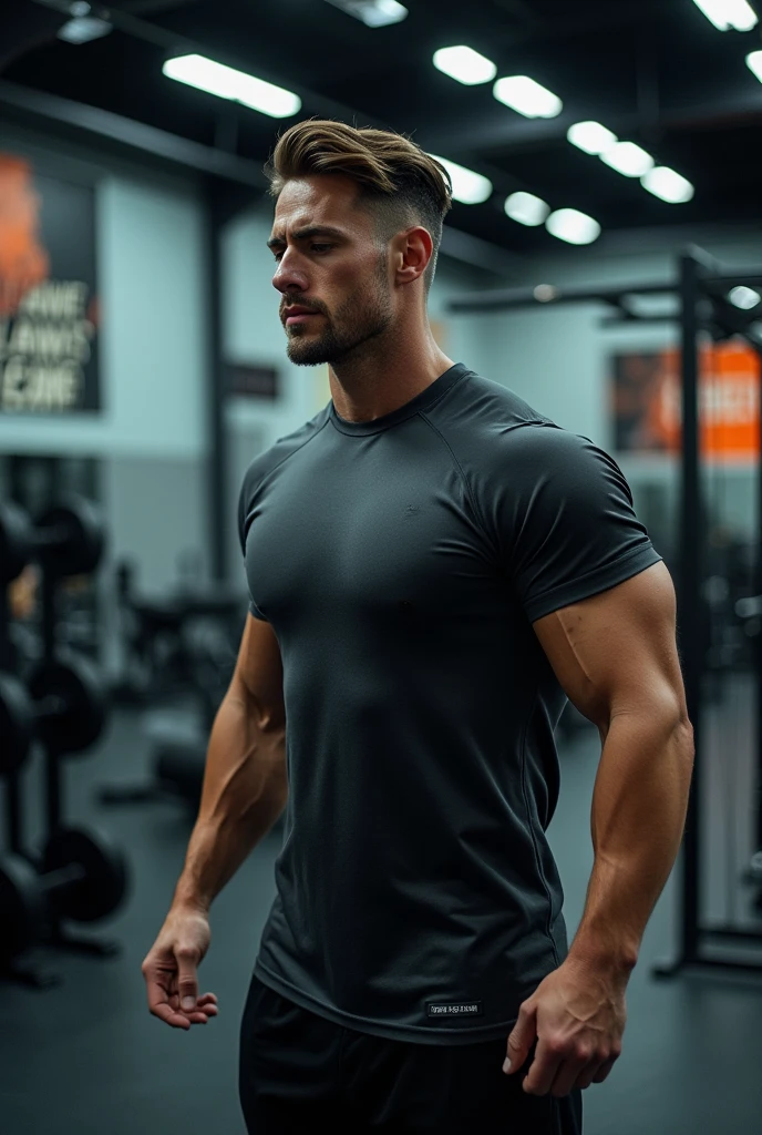 Man working out in the gym wearing a dry fit shirt