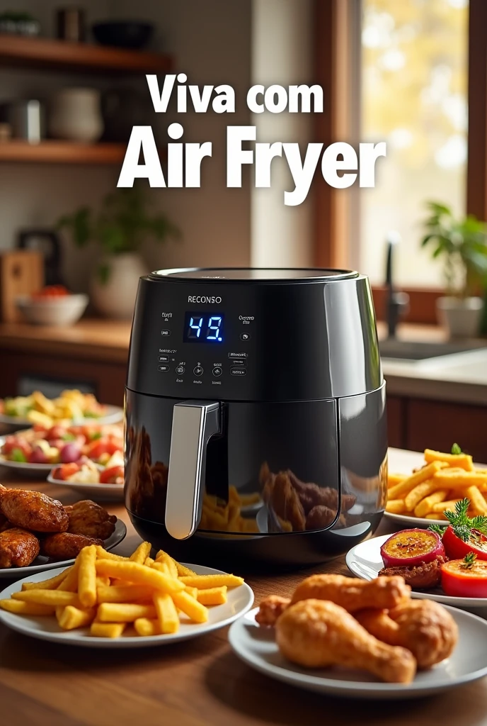 Create an image of an air fryer for a recipe ebook With a catchy phrase life with air fryer in Portuguese exchange electric fryer for air fryer