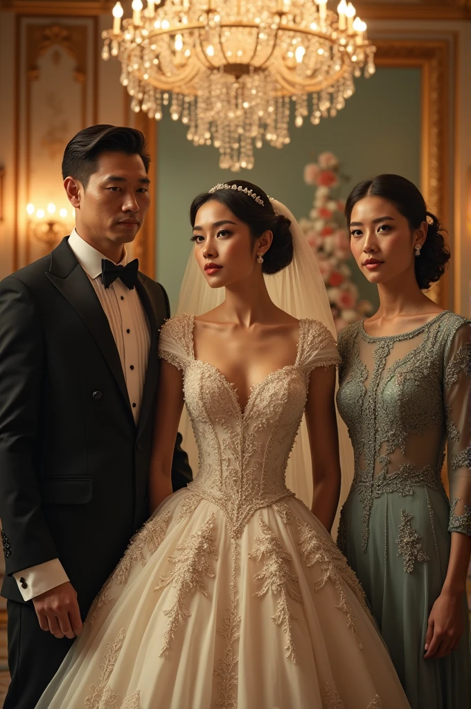 Make a drawing that represents parents marrying their daughters to a rich man.