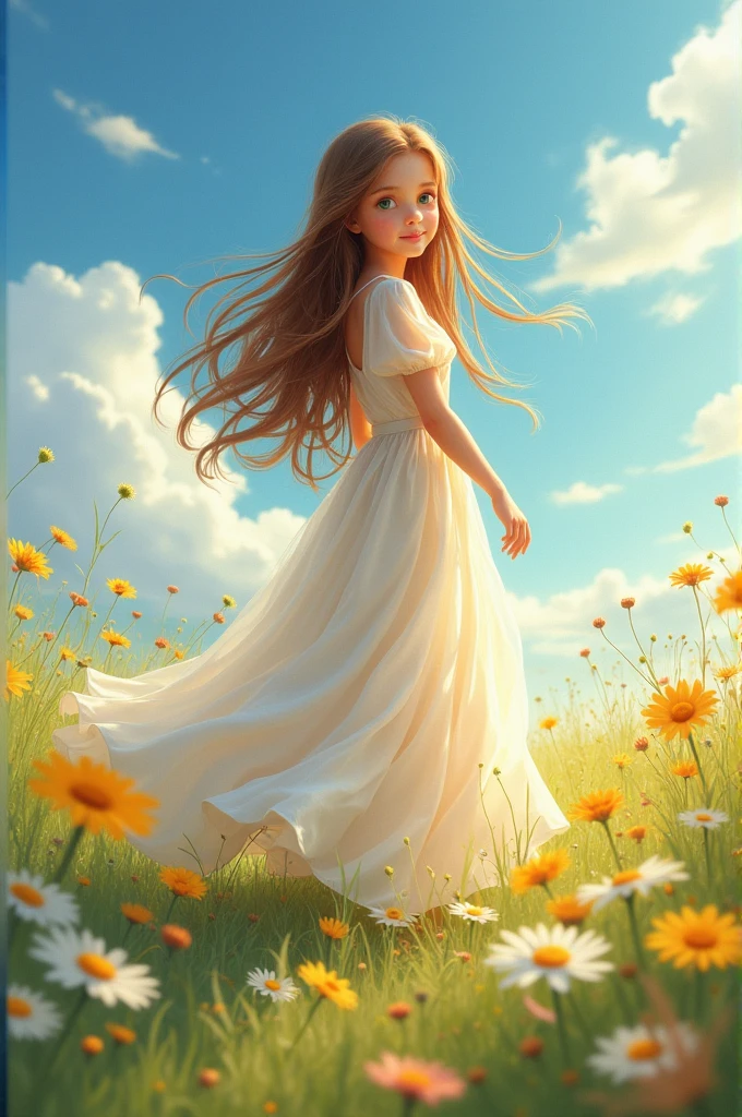 Girl in long dress long brown hair green eyes