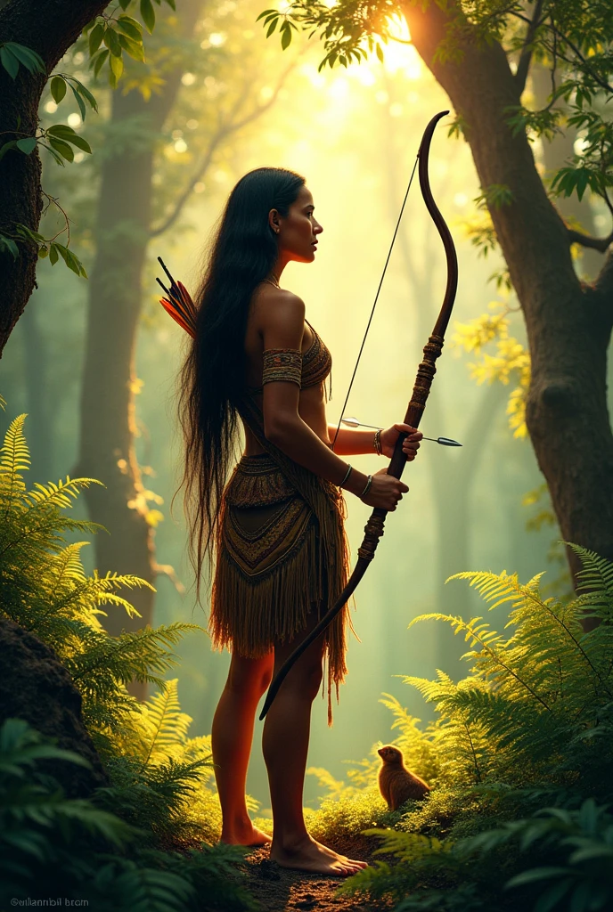 Creating an indigenous person in the forest with a bow and arrow in hand