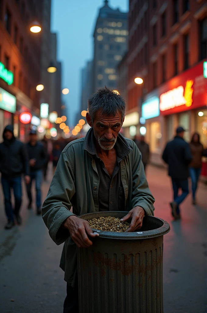 Make a beggar with your hands in a trash can