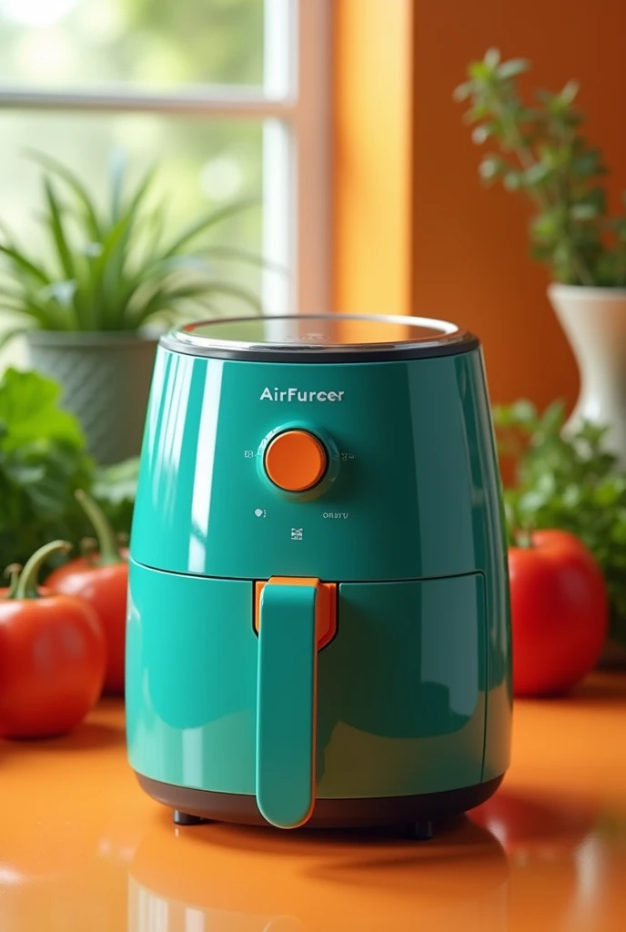 Create an image of an air fryer for a recipe ebook With a catchy phrase Life with an air fryer in Portuguese Swap an electric fryer for an air fryer With catchy colors Without text below