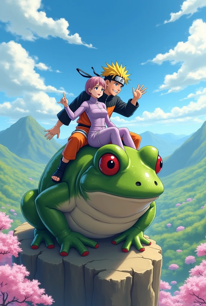 Naruto and Hinata on top of the guigamate frog