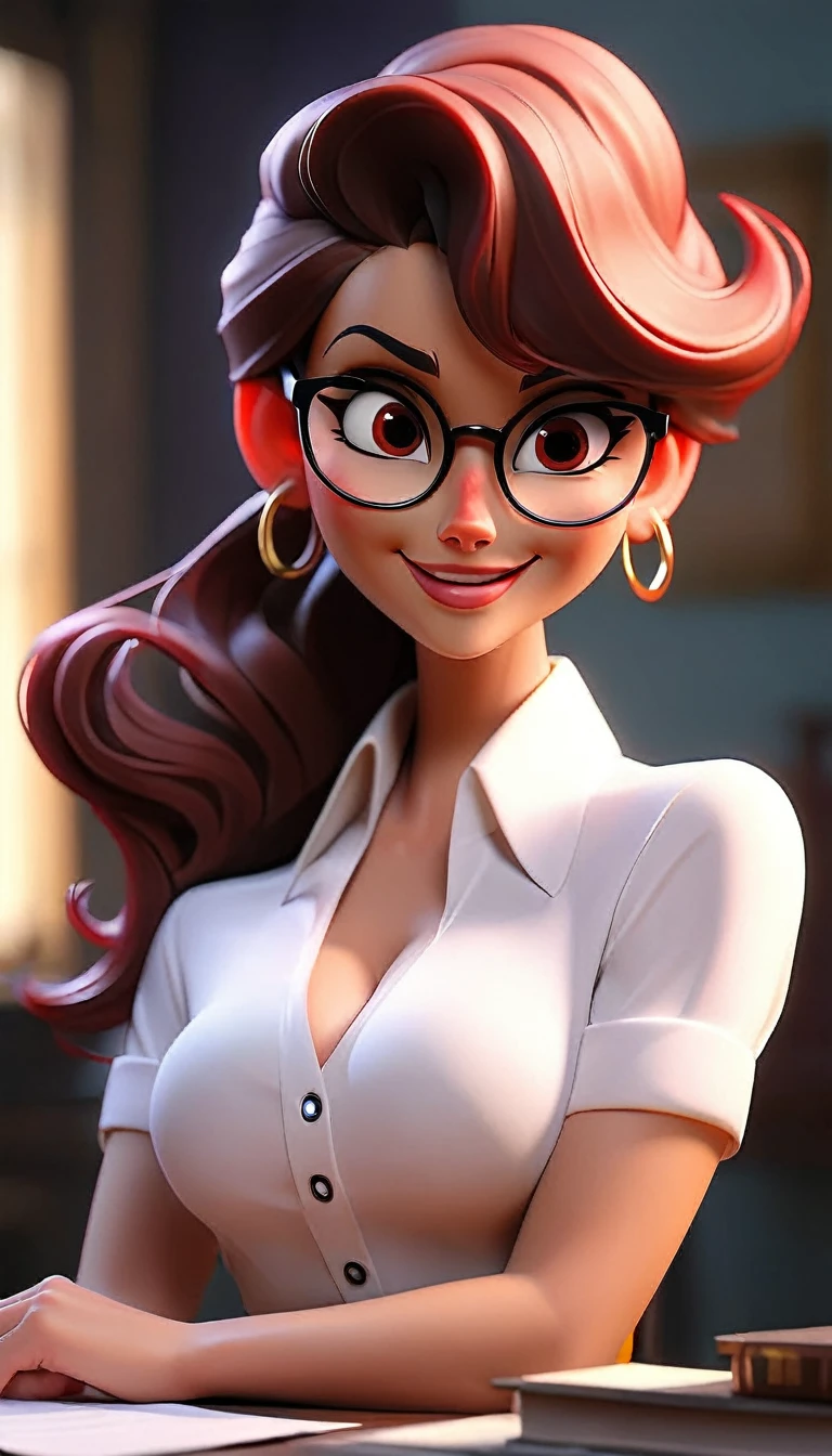 (((( Is holding a blank white sign with both hands reaching out, Holding sign that is blank.))))), ((((white dress shirt open cleavage)))), ((((black skirt)))), (( black boots)),((big boobs)),(((siting on desk ))), ((((red round glasses))), Sexy fitness instructor, 1 Female, naked:1.2,, (light purple messy bun ponytail) (black collar), (messy bun ponytail), (thin),(skinny), (blue eyes), smile:1.3, Beautiful eye color, Pose looking, Training Equipment, Sexy pose, Cinematic lighting, dramatic colors, Chiaroscuro, elegant, Elegant, Sensual beautiful detailed athletic woman, living room, Detailed room interior, Nasty, Alluring, (Highest quality:1.2, 4K, 8k, Very detailed, Attention to detail, masterpiece:1.2, Best aesthetics), blow out peek nipnipples