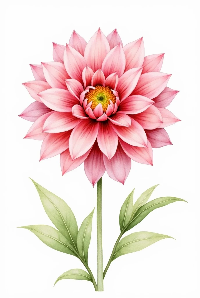 watercolor illustration of spring pink Dahlia flower, isolated white background, vintage oil paint style