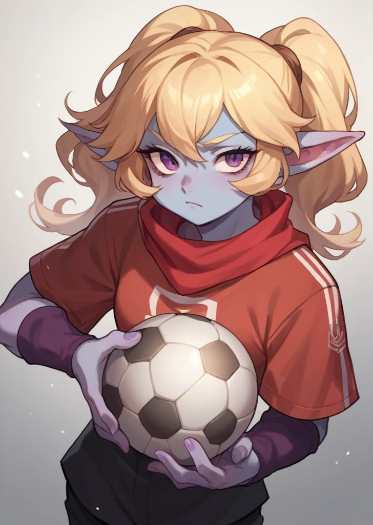 score_9, score_8_up, score_7_up, score_6_up, source_anime,
1girl, solo,  shirt, brasilian, internacional soccer team, poppylol, colored skin, blonde_hair, purple_eyes, scarf, red soccer team shirt, with a ball on hand