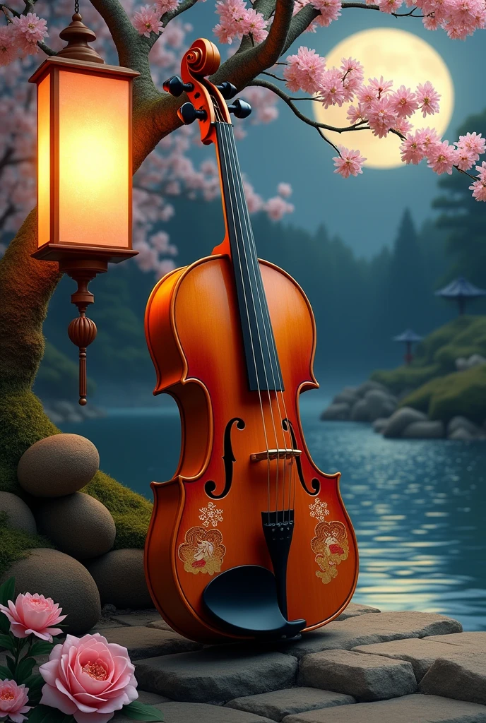 Violin in the Heian-style painting style