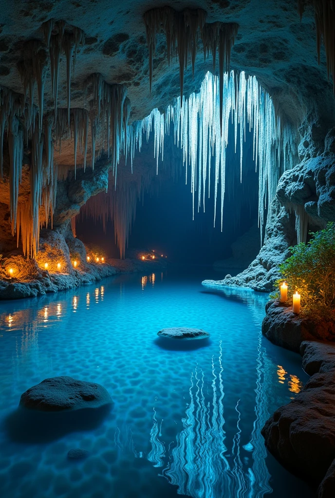 A cave with a crystal clear lake 