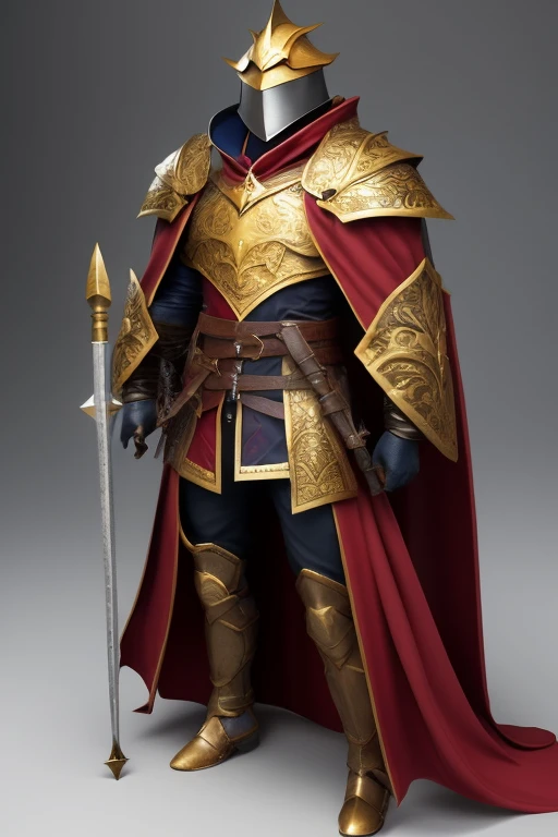 Paladin with silver armor with dark and spear and red cape with golden eagle