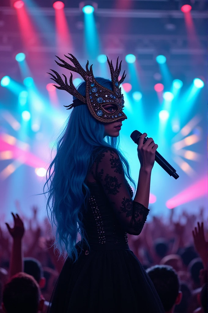 Singer with mask and blue hair