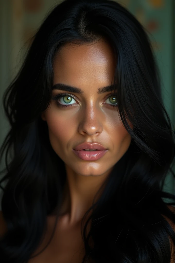 beautiful detailed green eyes, long black hair, pale skin, sensual middle eastern woman, full pink lips, detailed facial features, photo realistic, high quality, 8k, hyperdetailed, masterpiece, ultra realistic, dramatic lighting, dramatic shadows, cinematic, cinematic lighting, chiaroscuro, dramatic composition, deep focus